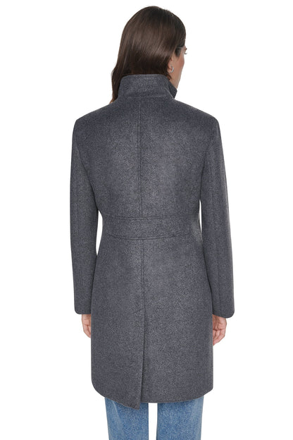 Mid Grey Melange DKNY STAND COLLAR COAT