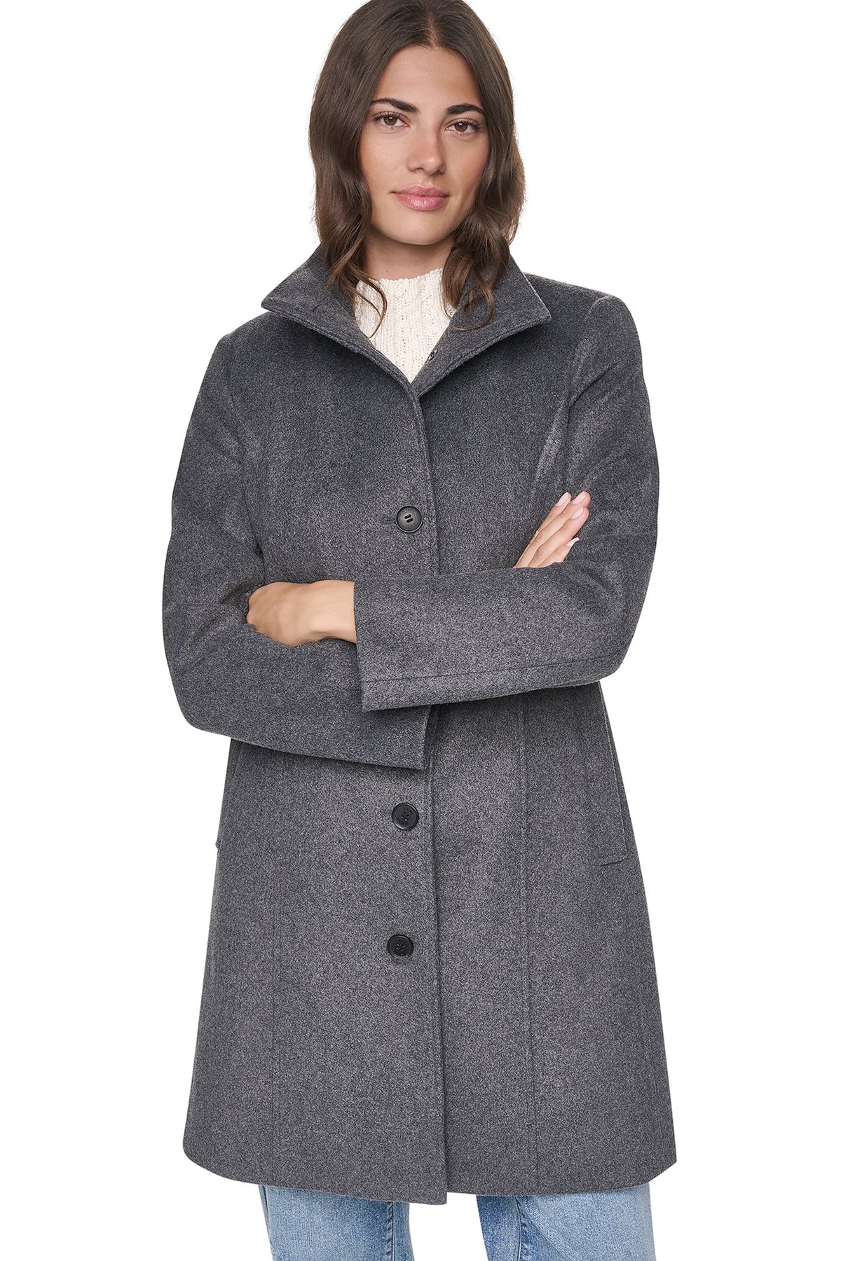 Black DKNY STAND COLLAR COAT