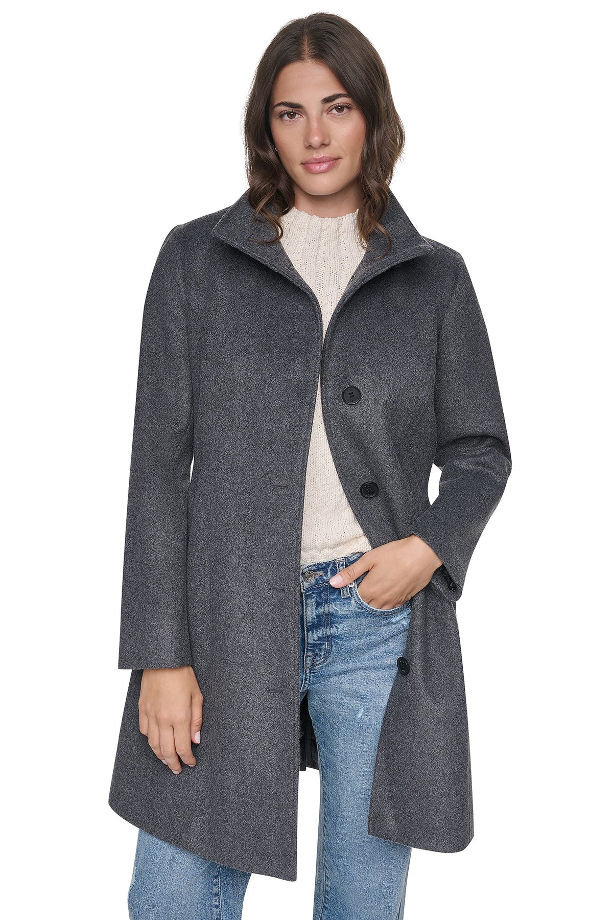 Black DKNY STAND COLLAR COAT