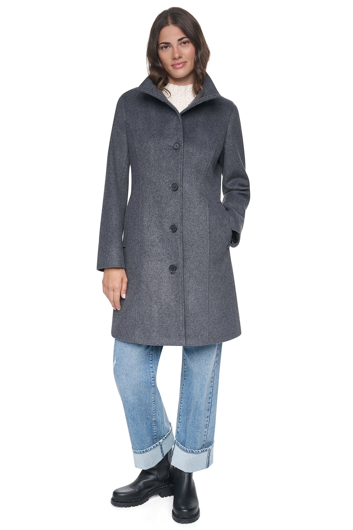 Black DKNY STAND COLLAR COAT