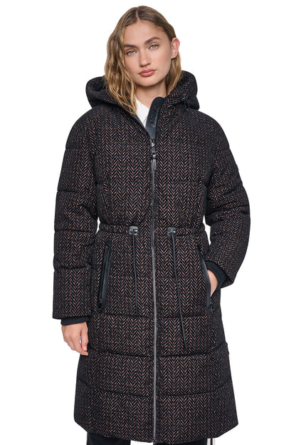 Black DKNY MAXI PUFFER COAT WITH HOOD