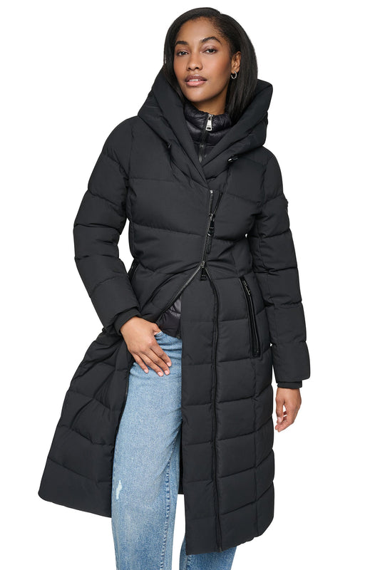 Black DKNY LONG HOODED PUFFER COAT