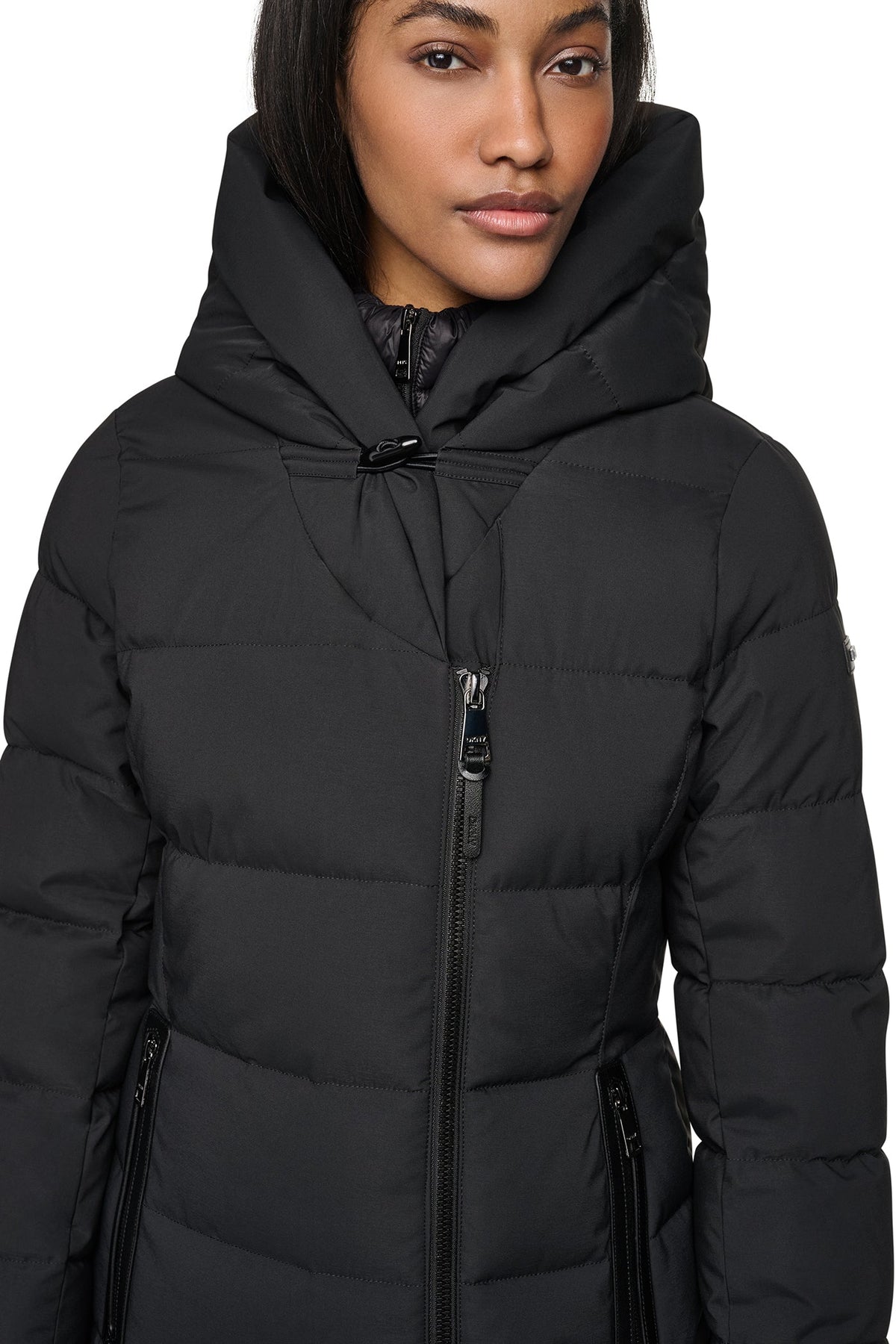 Black DKNY LONG HOODED PUFFER COAT