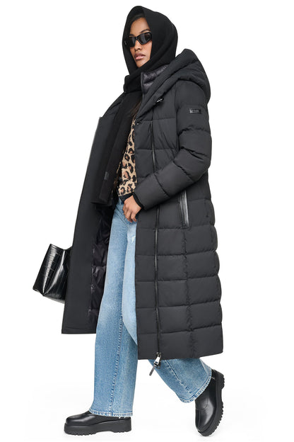 Black DKNY LONG HOODED PUFFER COAT