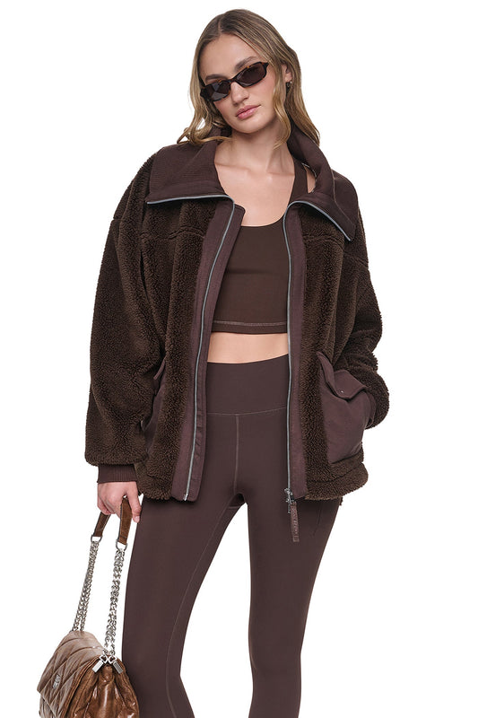 Espresso/Espresso DKNY FUNNEL NECK SHERPA JACKET