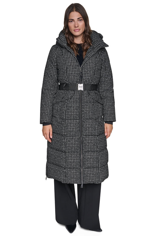Herringbone DKNY MAXI PUFFER WITH BELT