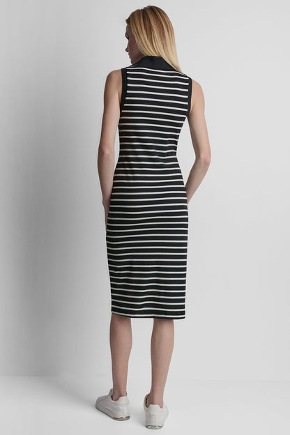 Black/Ivory DKNY COTTON-BLEND SLEEVELESS MIDI SHIFT DRESS