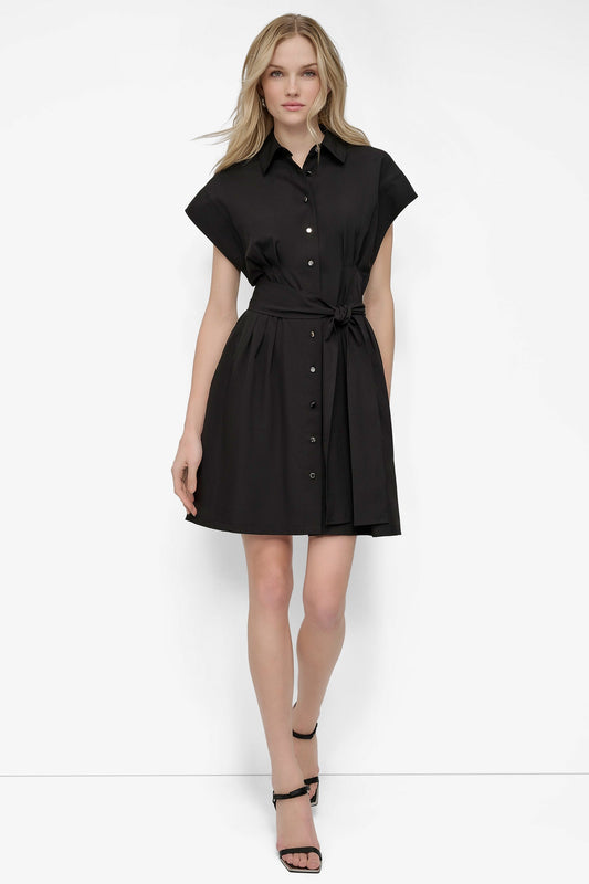 Black DKNY TIE WAIST COMMUTER DRESS