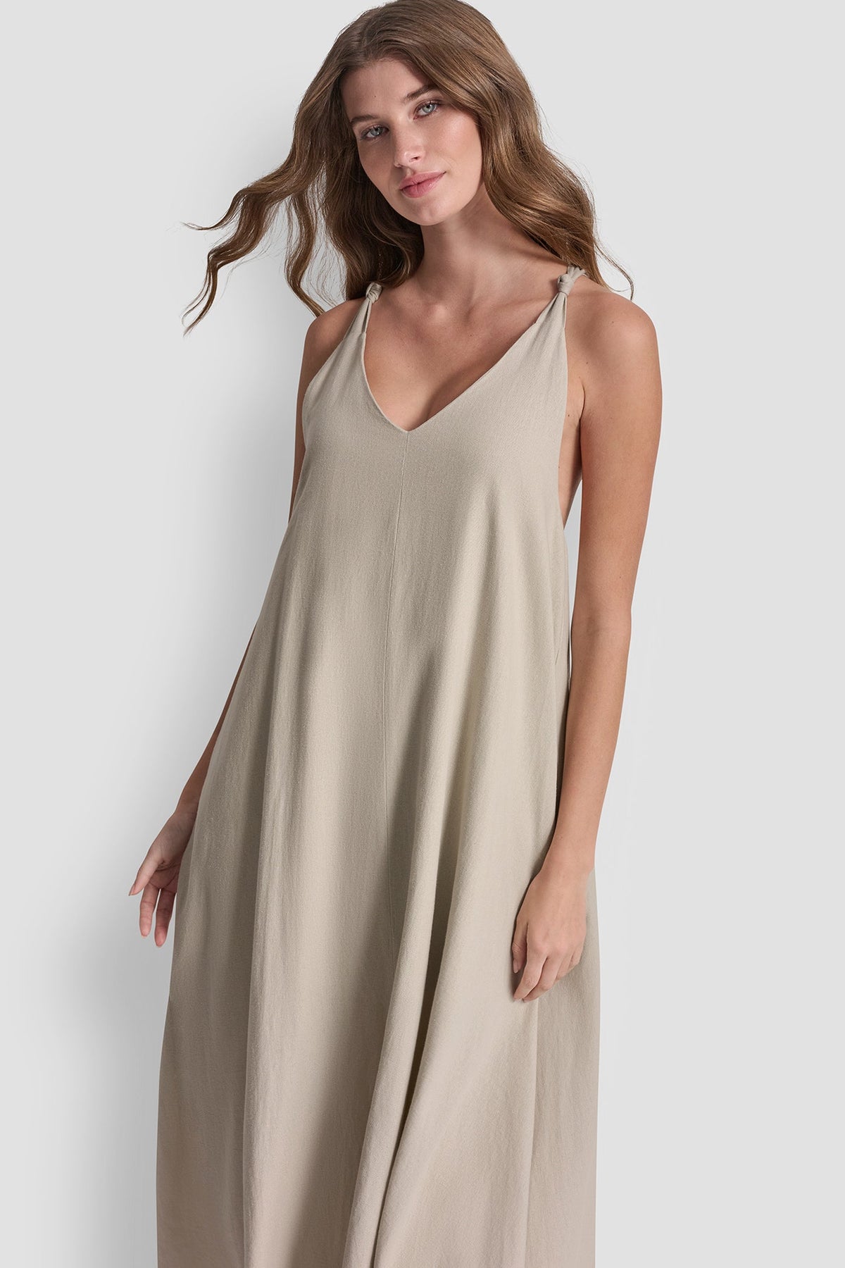 Zebra Eggnog Combo DKNY LINEN-BLEND TIE BACK MAXI DRESS