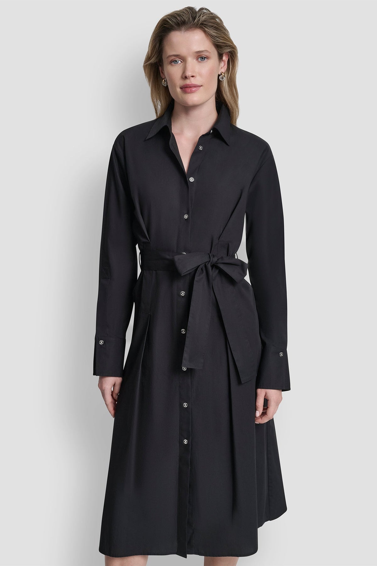 Black DKNY BUTTON DOWN MIDI SHIRT DRESS