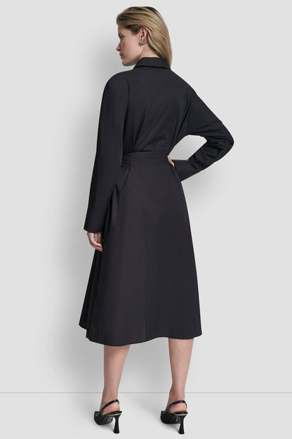 Black DKNY BUTTON DOWN MIDI SHIRT DRESS