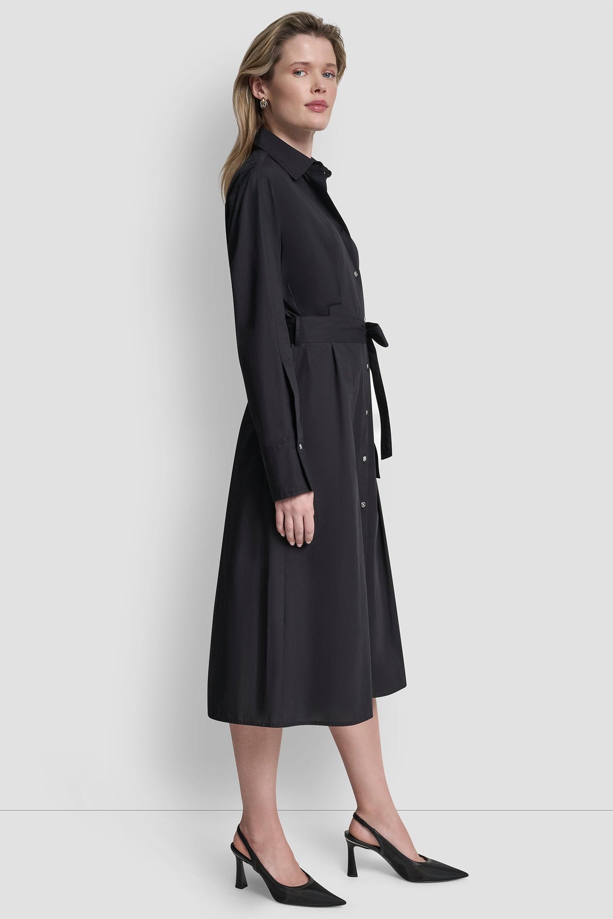 Black DKNY BUTTON DOWN MIDI SHIRT DRESS