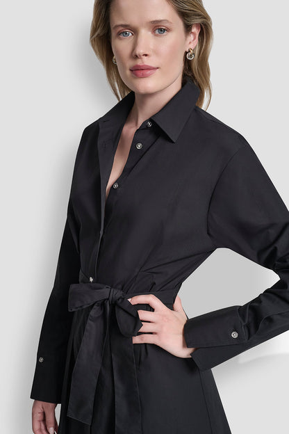 Black DKNY BUTTON DOWN MIDI SHIRT DRESS