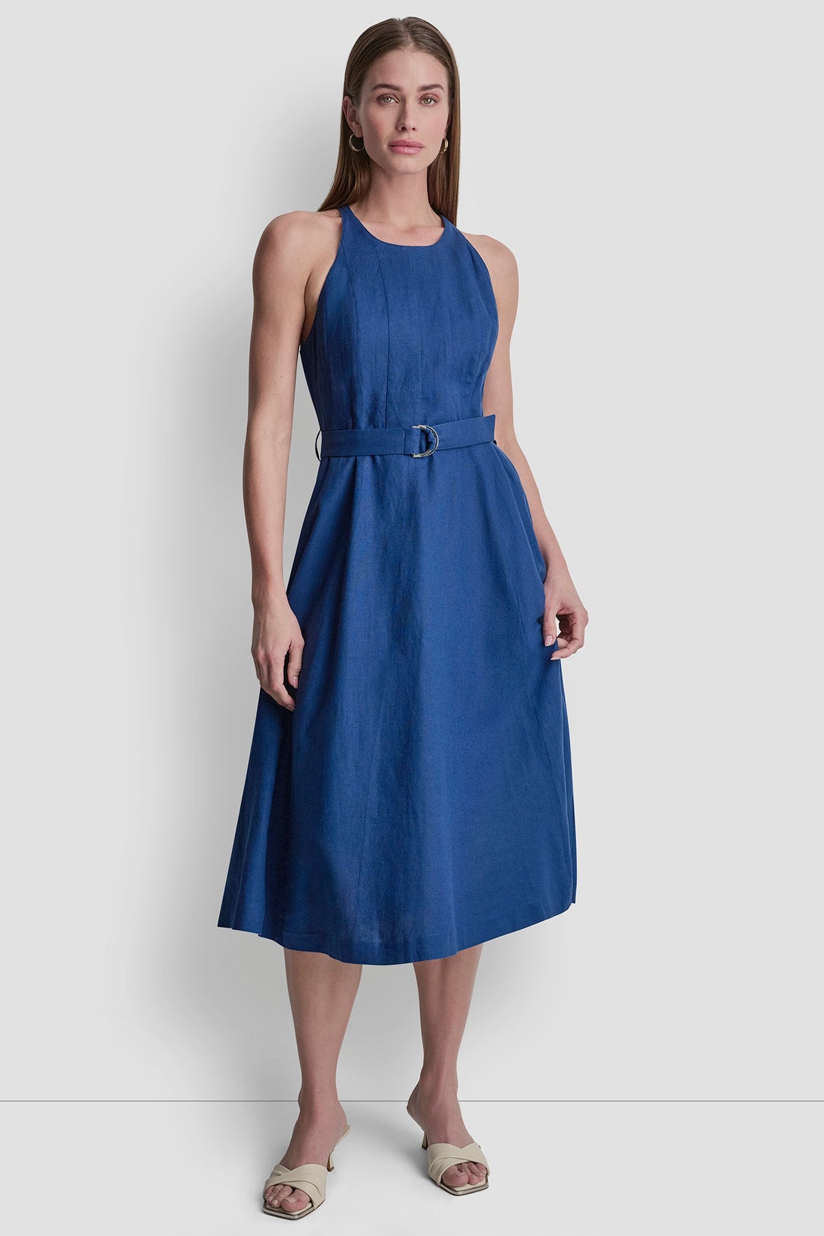 Admiral DKNY LINEN-BLEND SLEEVELESS MIDI DRESS