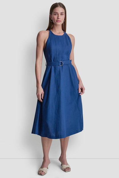 Admiral DKNY LINEN-BLEND SLEEVELESS MIDI DRESS