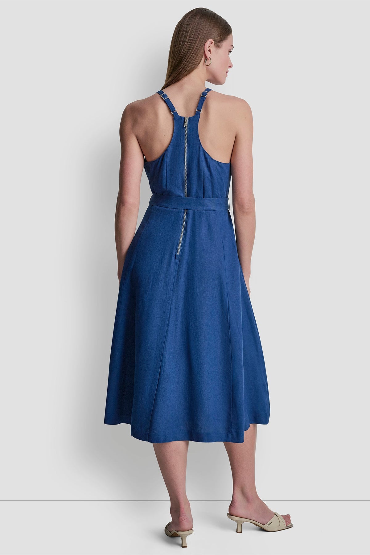 Admiral DKNY LINEN-BLEND SLEEVELESS MIDI DRESS