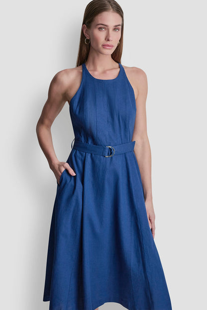 Admiral DKNY LINEN-BLEND SLEEVELESS MIDI DRESS