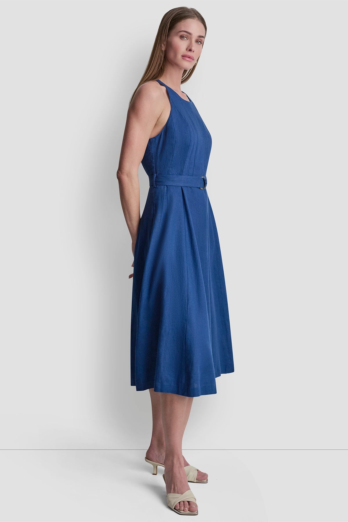 Admiral DKNY LINEN-BLEND SLEEVELESS MIDI DRESS