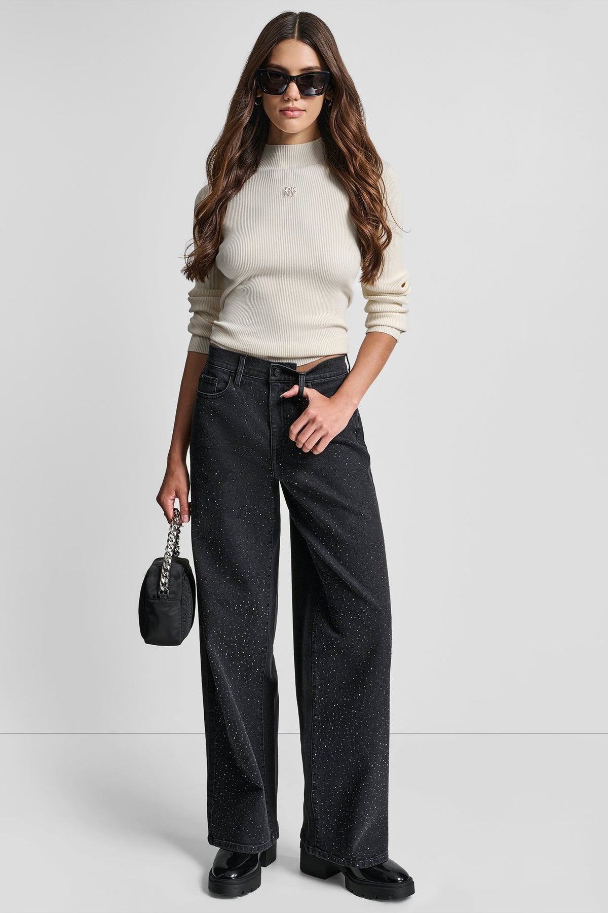 ANCHOR DKNY HIGH-RISE WIDE LEG WITH RHINESTONE EMBELLISHMENT