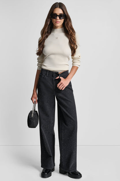 ANCHOR DKNY HIGH-RISE WIDE LEG WITH RHINESTONE EMBELLISHMENT