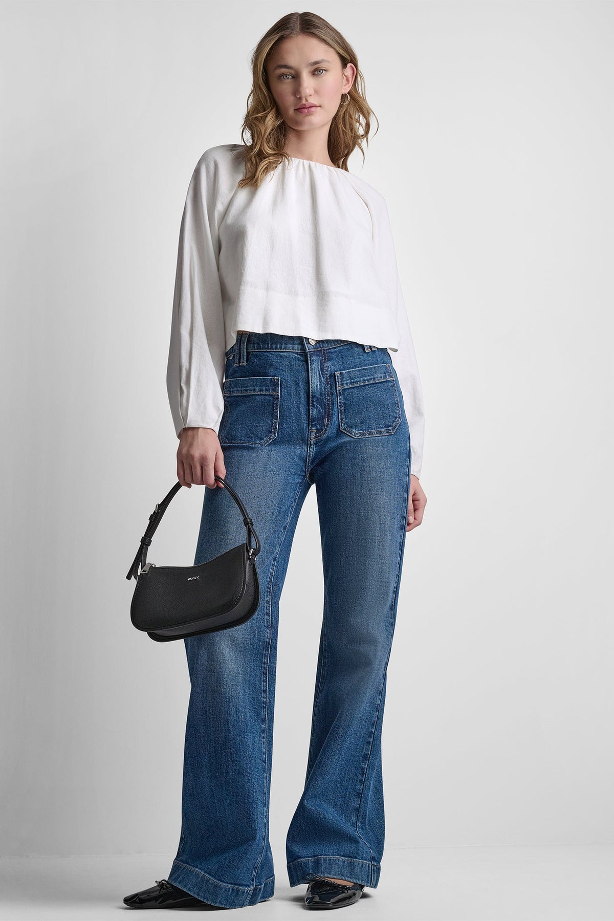 Frost Blue DKNY LINEN-BLEND RAGLAN SLEEVE BLOUSE