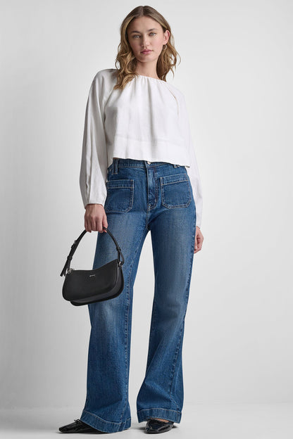 Frost Blue DKNY LINEN-BLEND RAGLAN SLEEVE BLOUSE