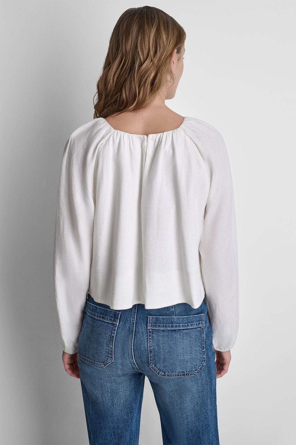 Frost Blue DKNY LINEN-BLEND RAGLAN SLEEVE BLOUSE