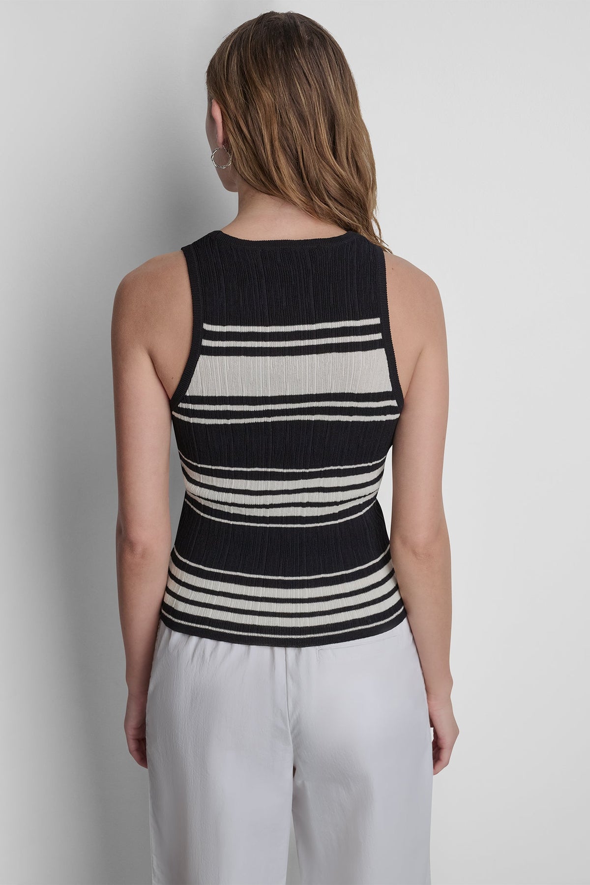 Black/Coconut DKNY STRIPED KNIT TANK