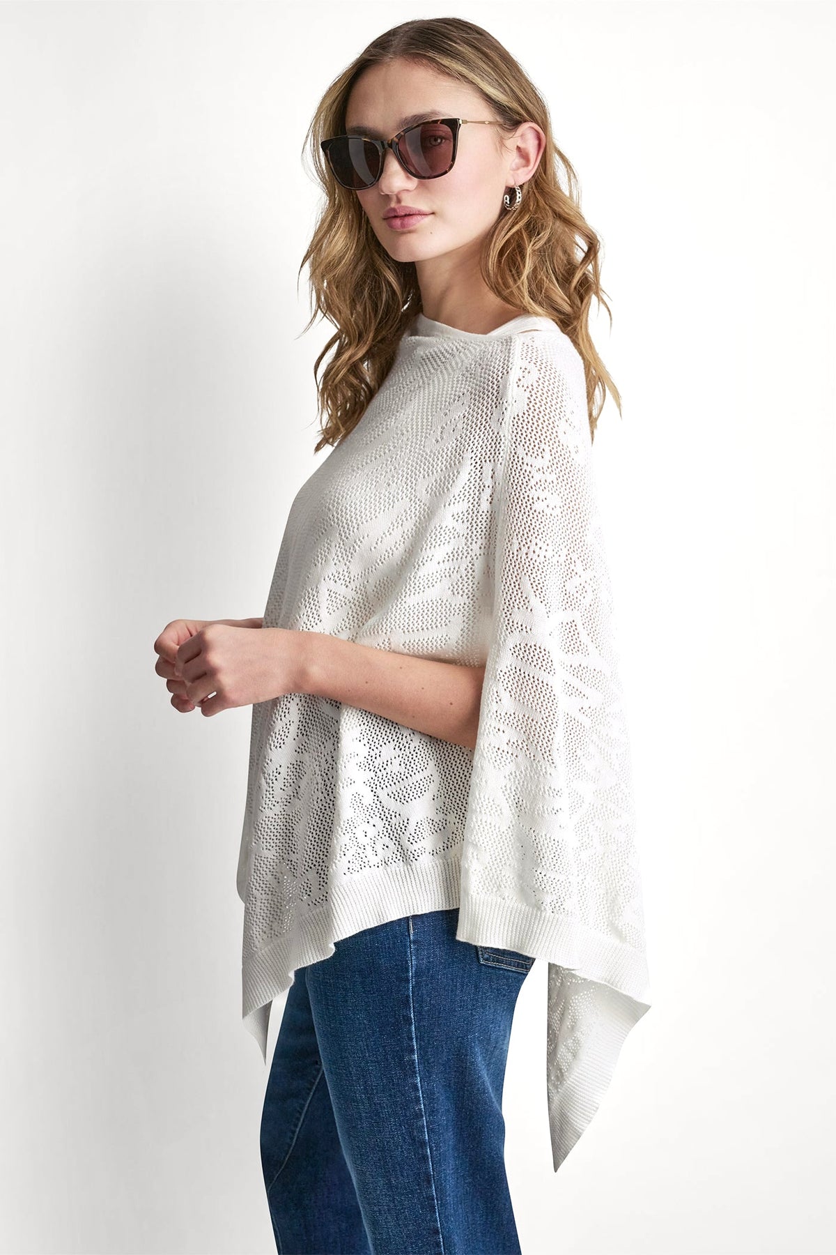 Ivory DKNY ASYMMETRIC LOGO POINTELLE PONCHO