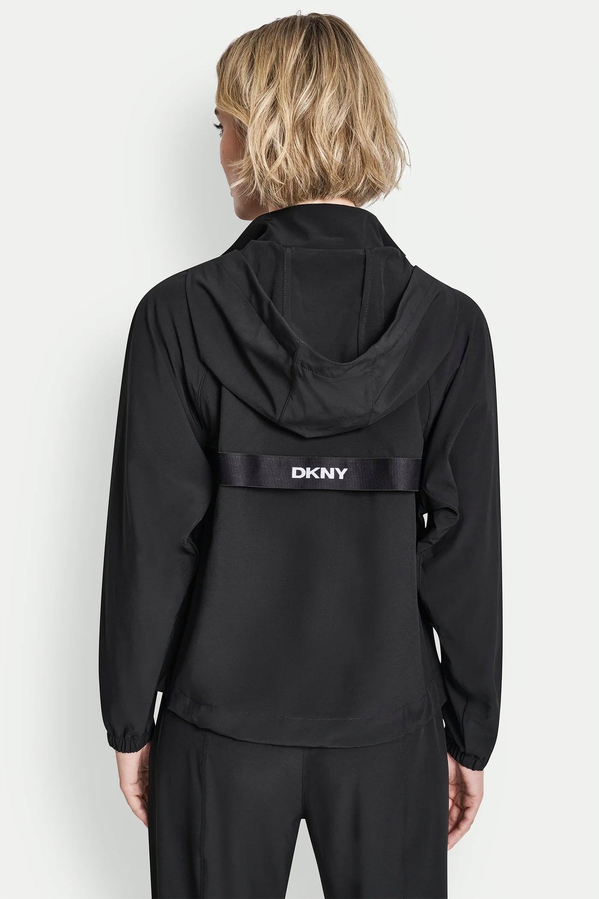 Black DKNY LOGO HOODED SHORT JACKET
