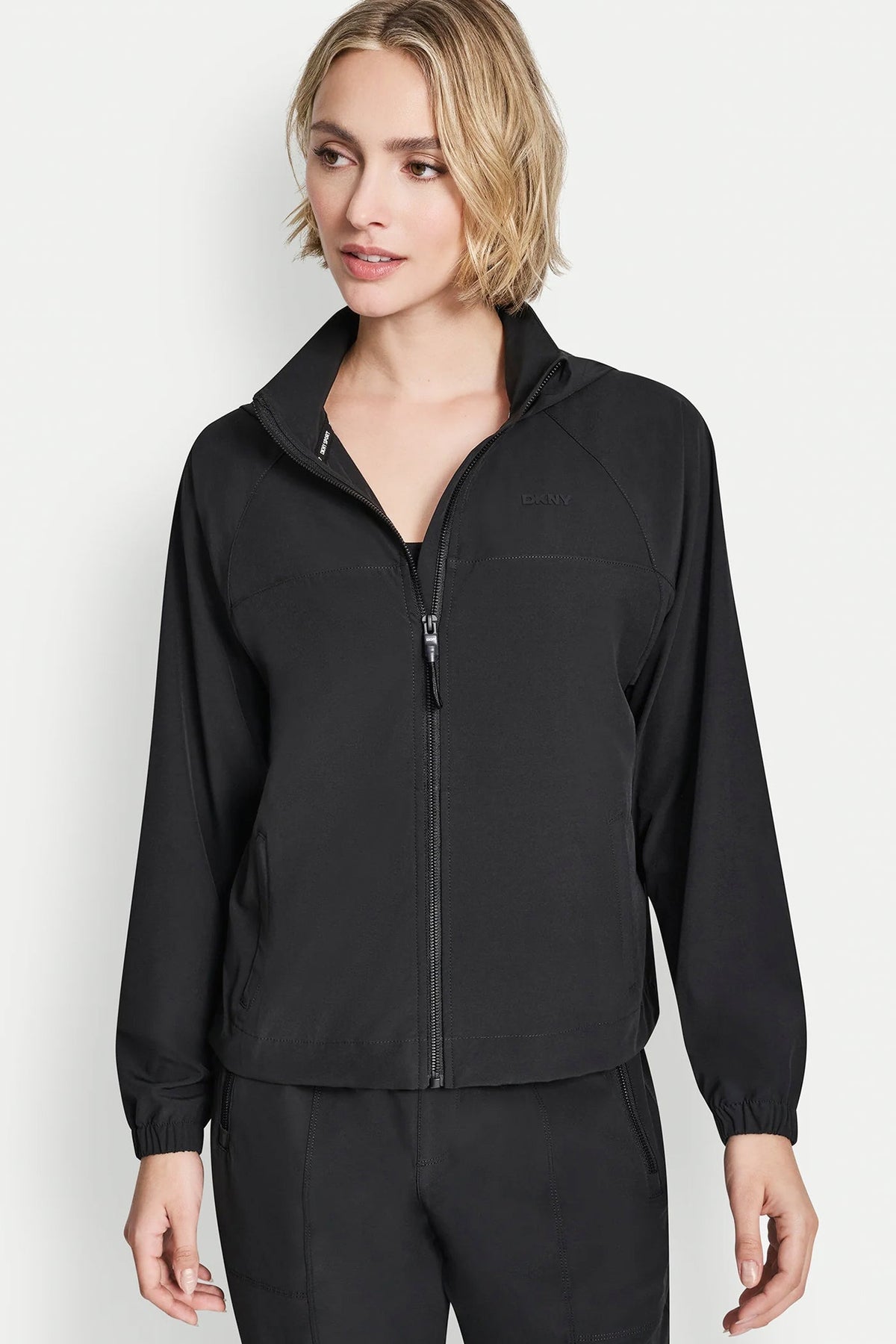 Black DKNY LOGO HOODED SHORT JACKET