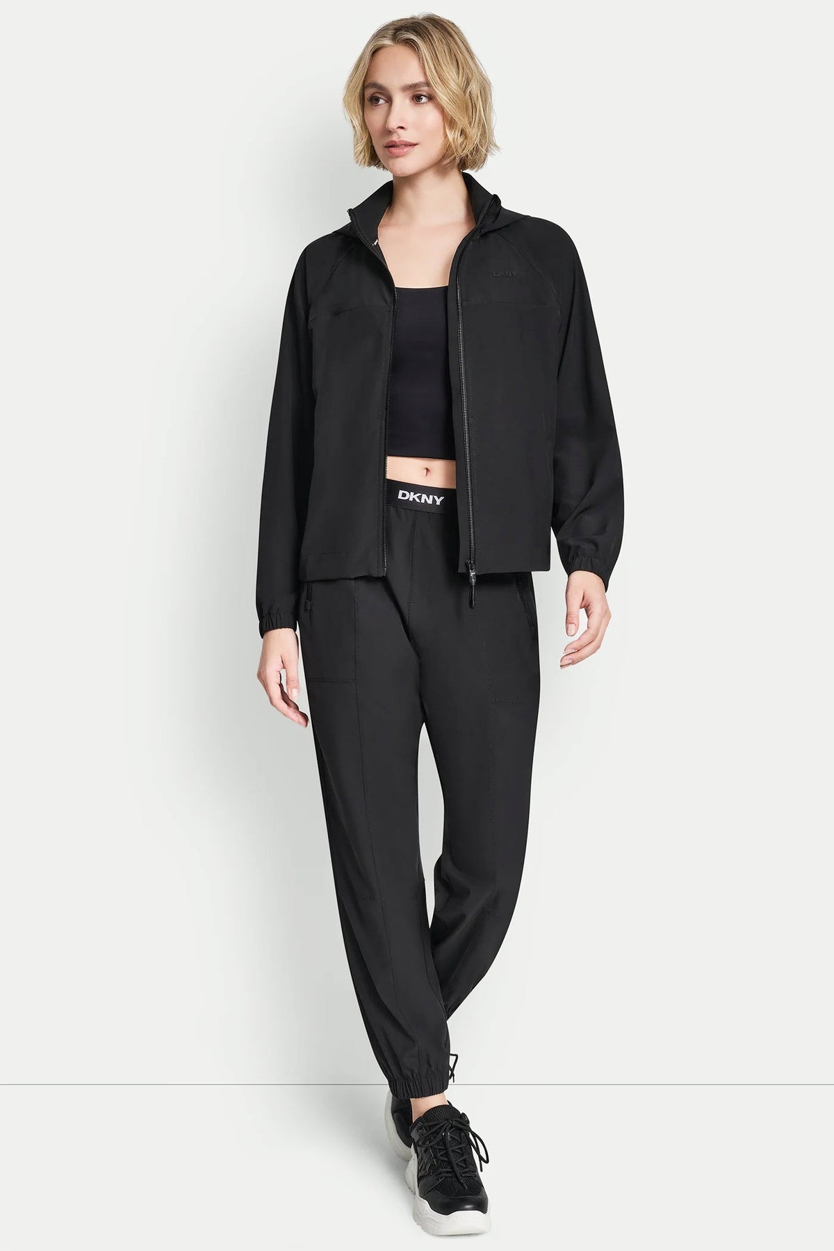 Black DKNY LOGO HOODED SHORT JACKET