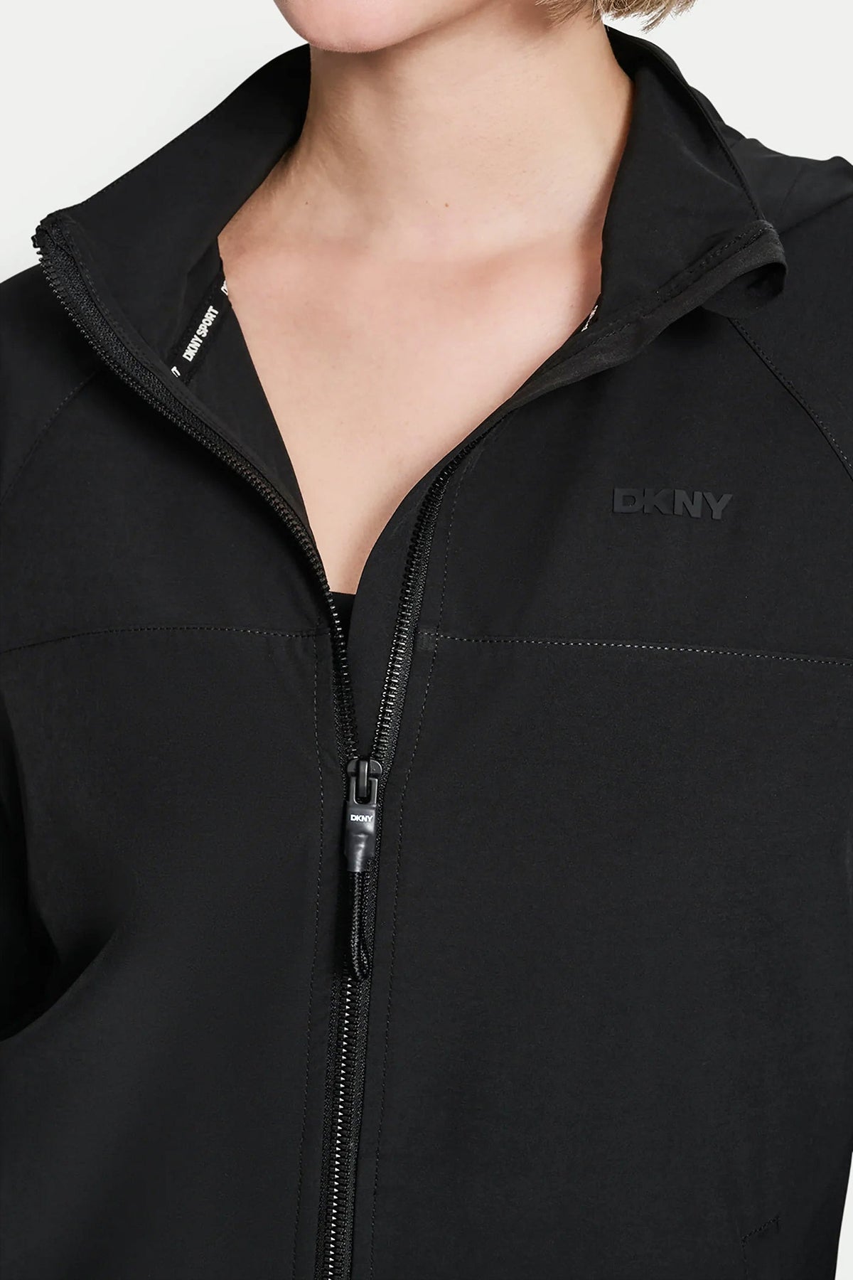 Black DKNY LOGO HOODED SHORT JACKET