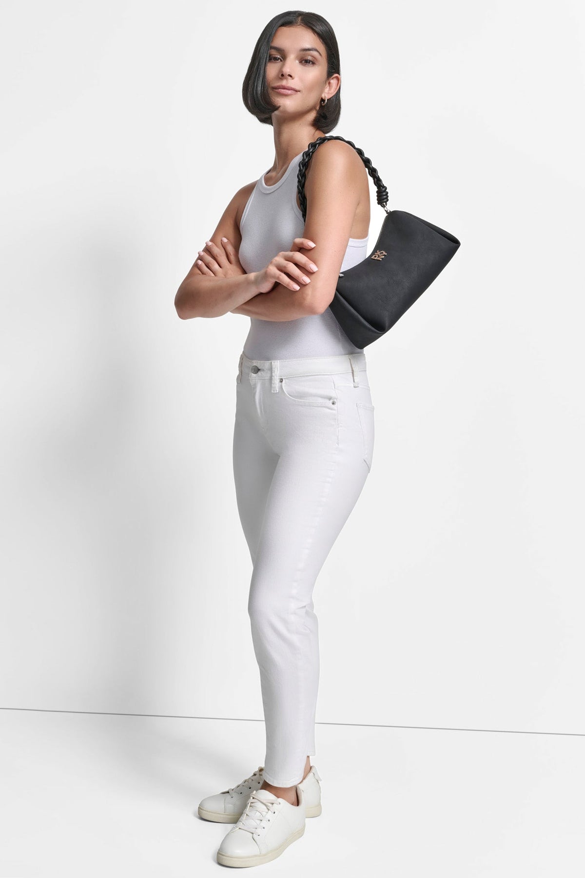 BLACK/SILVER DKNY REMY SHOULDER BAG