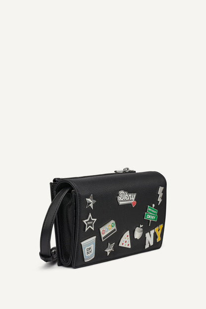 BLACK/SILVER DKNY ETTA WALLET ON A STRING