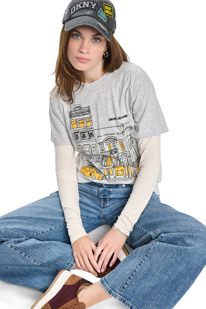 Sky Grey Heather/Taxi Cab DKNY DOWNTOWN SKETCH TEE