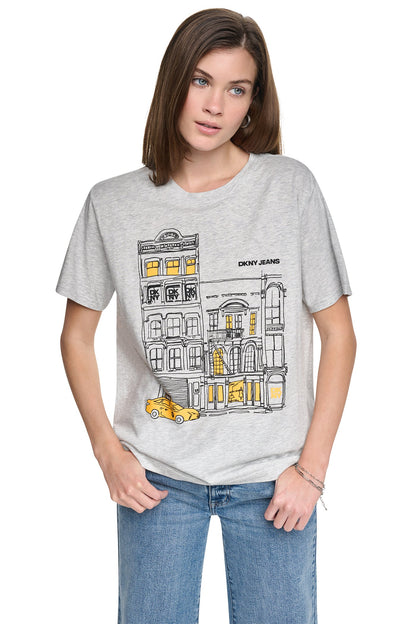 Sky Grey Heather/Taxi Cab DKNY DOWNTOWN SKETCH TEE