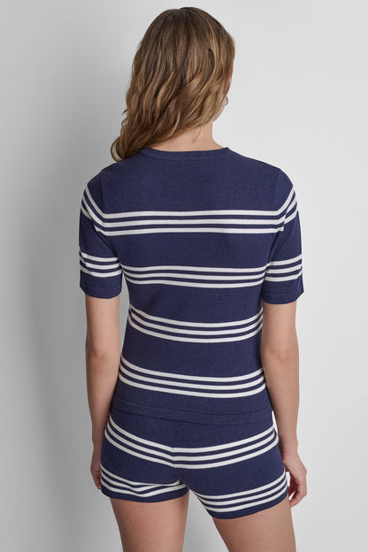 Peacoat/Ivory DKNY ELBOW SLEEVE STRIPED SWEATER