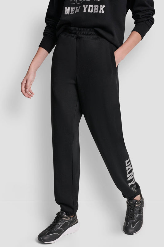 Black DKNY DKNY 1989 RHINESTUD LOGO JOGGER