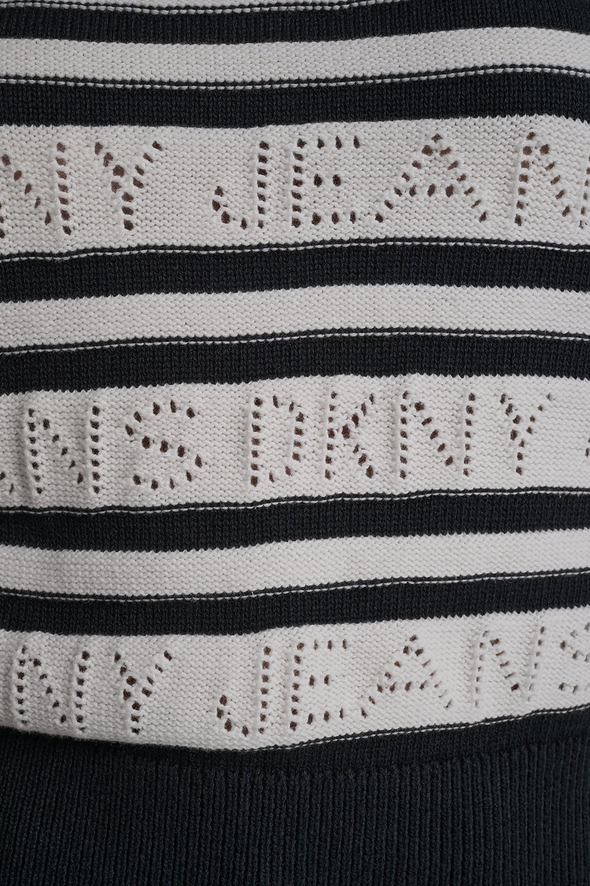 Ivory/Black DKNY LOGO POINTELLE STRIPED SWEATER