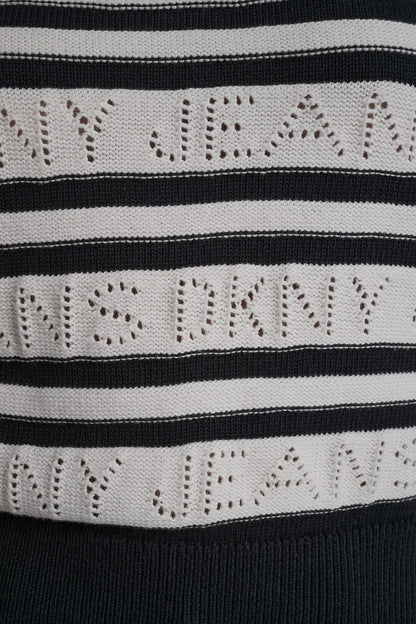 Ivory/Black DKNY LOGO POINTELLE STRIPED SWEATER
