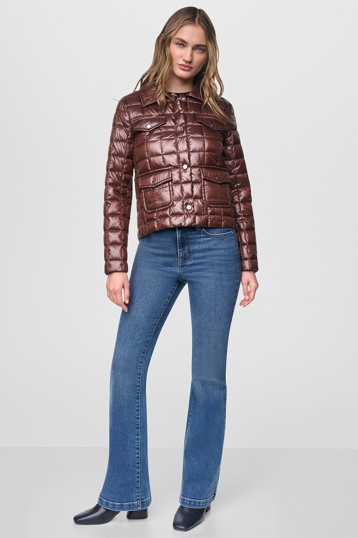 Metallic Chestnut DKNY BOX QUILT PUFFER JACKET