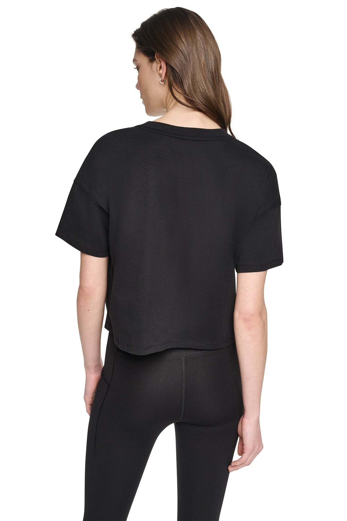 Black/Silver DKNY CROPPED METALLIC LOGO TEE