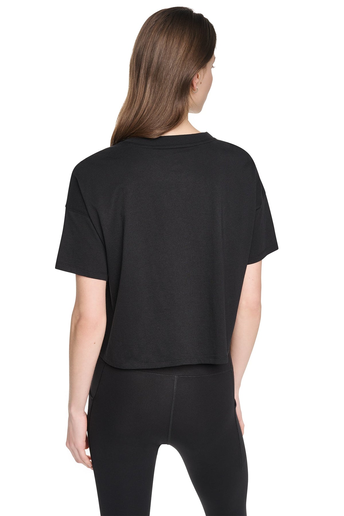 Eggnog/Silver DKNY CROPPED CRYSTAL STACKED LOGO TEE