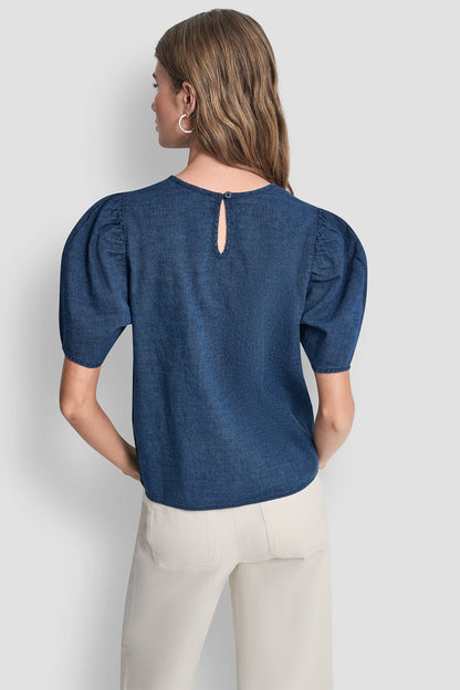 Indigo DKNY PUFF SLEEVE RUCHED FRONT SHIRT