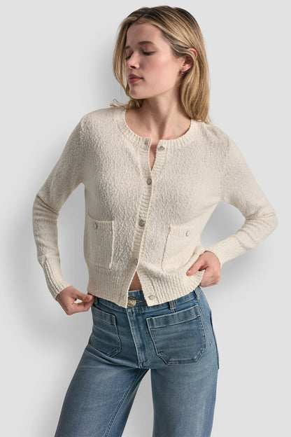 Ivory DKNY CREW NECK CARDIGAN WITH PATCH POCKETS