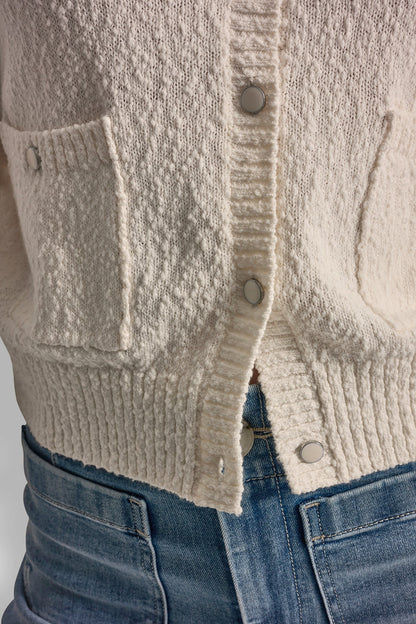 Ivory DKNY CREW NECK CARDIGAN WITH PATCH POCKETS